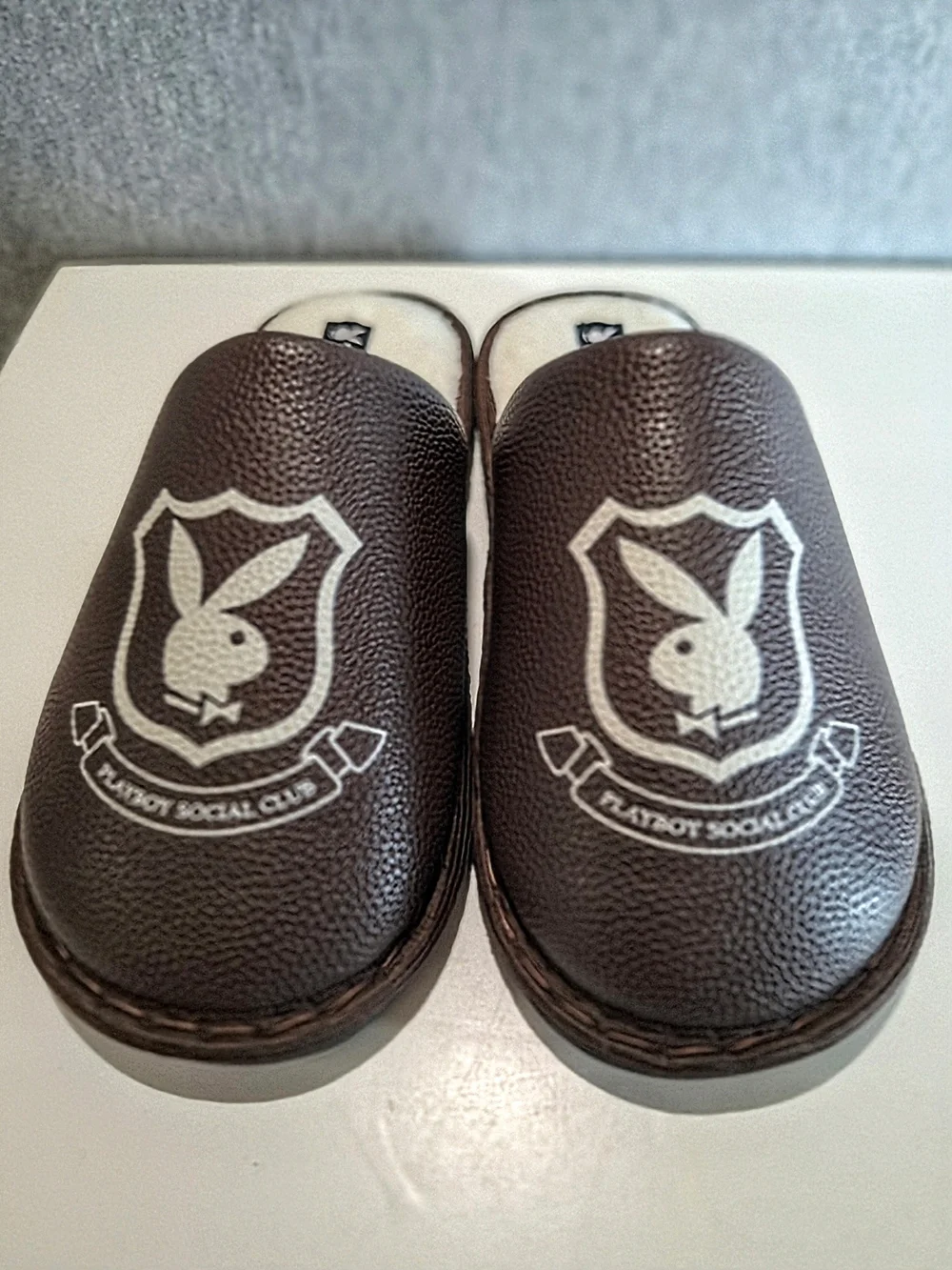 PLAYBOY Men's Brown Slip-On Loafers with White Crest